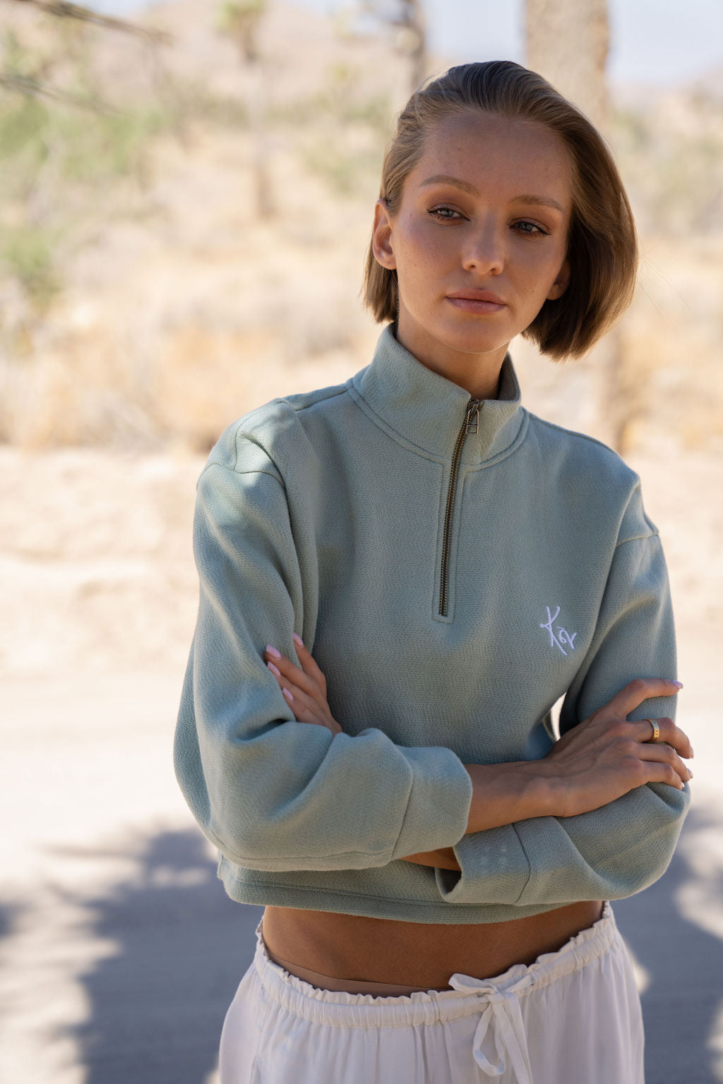 Women's mint green quarter zip sweatshirt