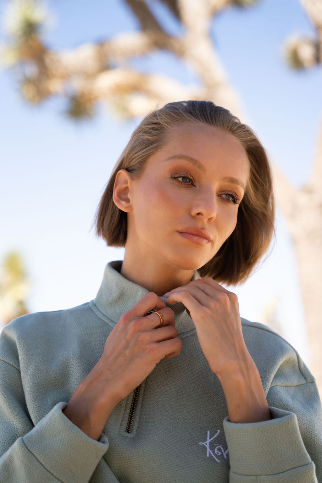 Women's mint green quarter zip sweatshirt