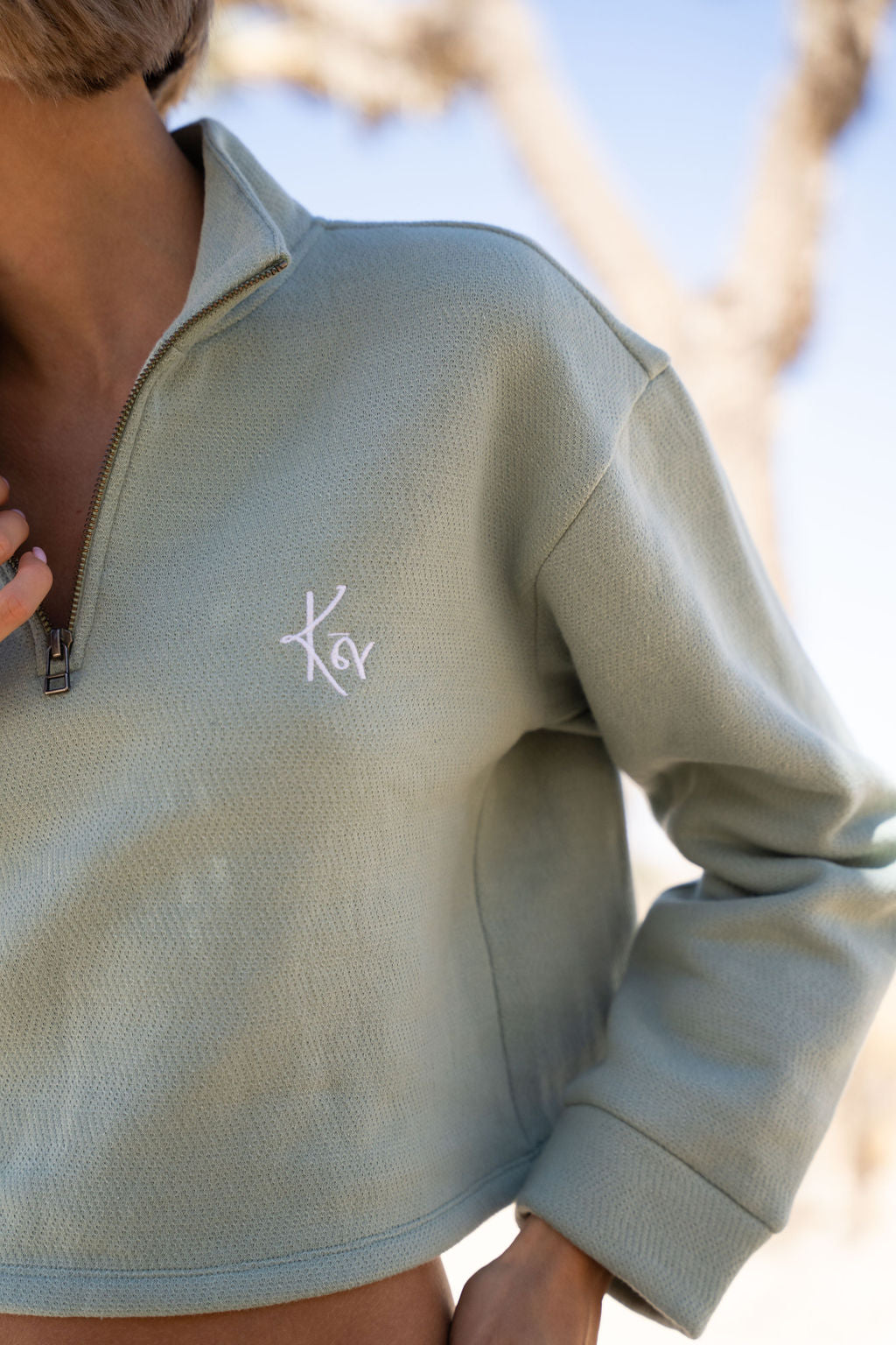 Women's mint green quarter zip sweatshirt