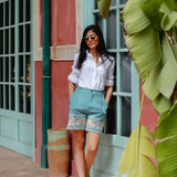 Amara Embroidered Blue Tailored Shorts