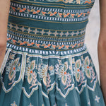 Dusty Blue embroidered dress with flared skirt and straps