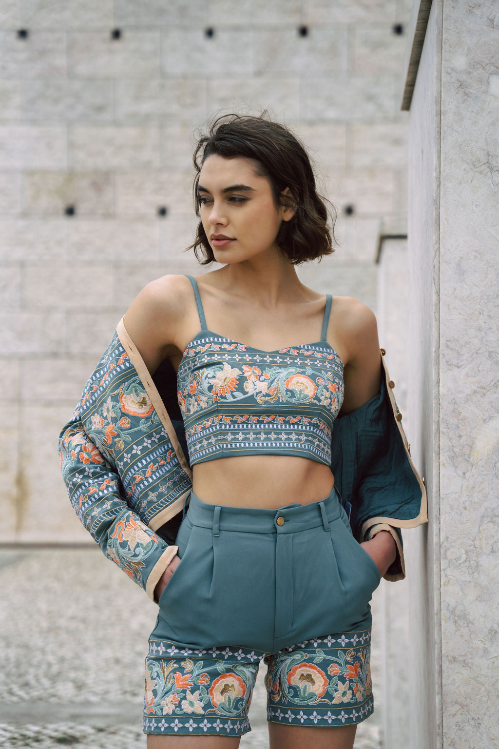 blue embroidered bralette