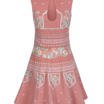 Dusty pink short dress with indian inspired embroidery and flared skrit