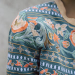 Amara blue fully embroidered jacket with indian inspired embroidery design