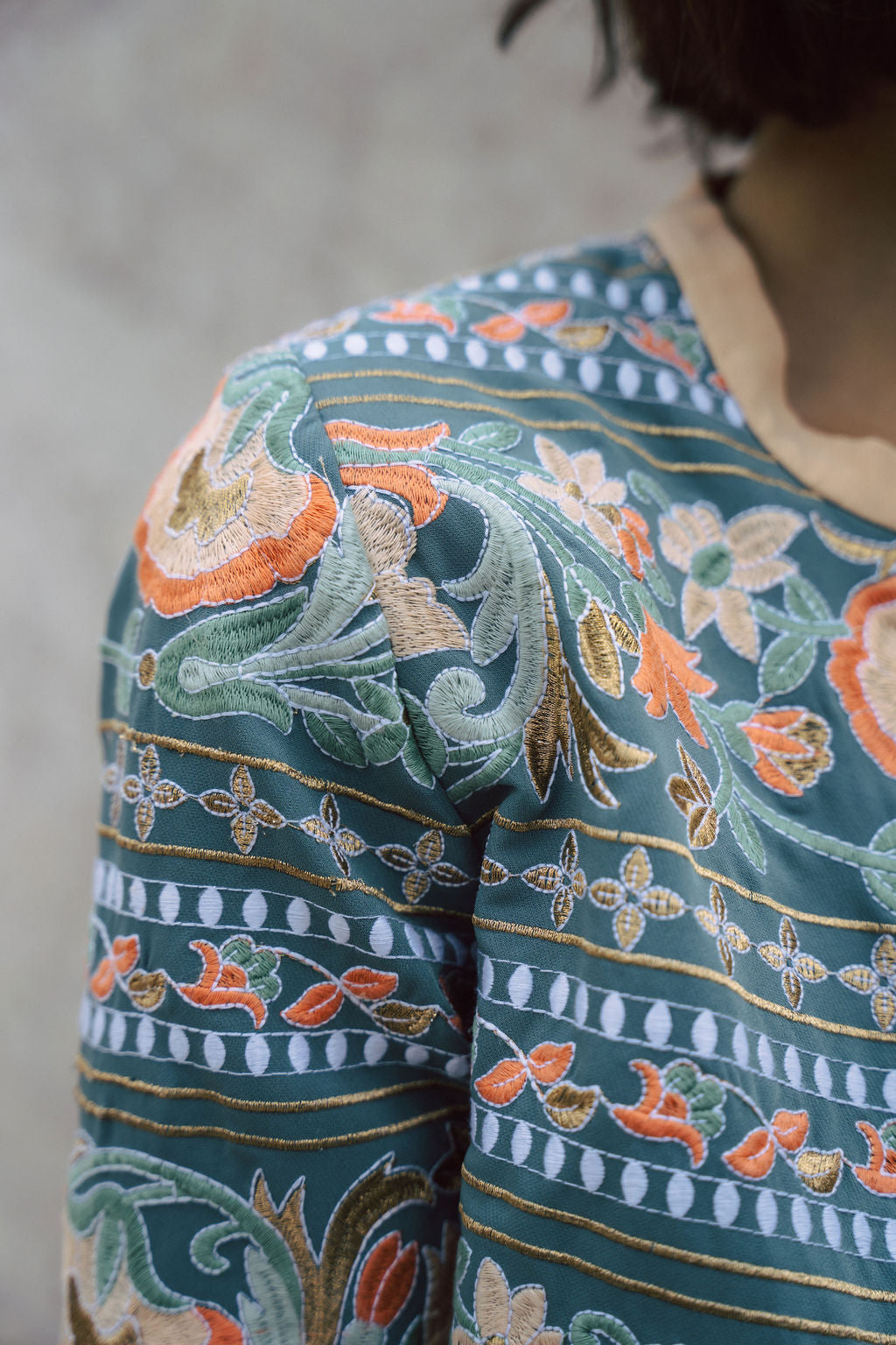 Amara blue fully embroidered jacket with indian inspired embroidery design