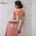 Dusty pink embroidered maxi dress with indian inspired embroidery design and butterfly sleeves