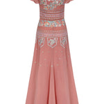 Dusty pink embroidered maxi dress with indian inspired embroidery design and butterfly sleeves