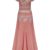 Dusty pink embroidered maxi dress with indian inspired embroidery design and butterfly sleeves
