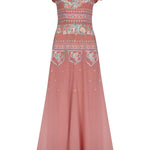 Dusty pink embroidered maxi dress with indian inspired embroidery design and butterfly sleeves