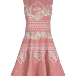 Dusty pink short dress with indian inspired embroidery and flared skrit