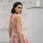 Dusty pink short dress with indian inspired embroidery and flared skrit