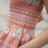 Dusty pink short dress with indian inspired embroidery and flared skrit