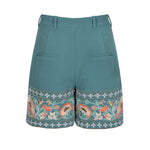Amara Blue embrodiered shorts with indian inspired embroidery along the hem