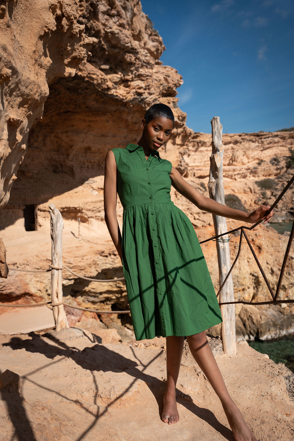 The Organic Cotton Classic Shirt Dress in Green Aarabhi London