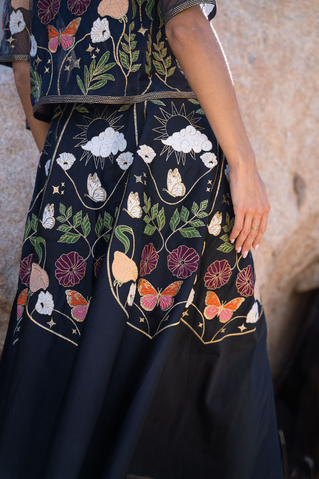 Freya embroidered midi skirt with floral embrodiery