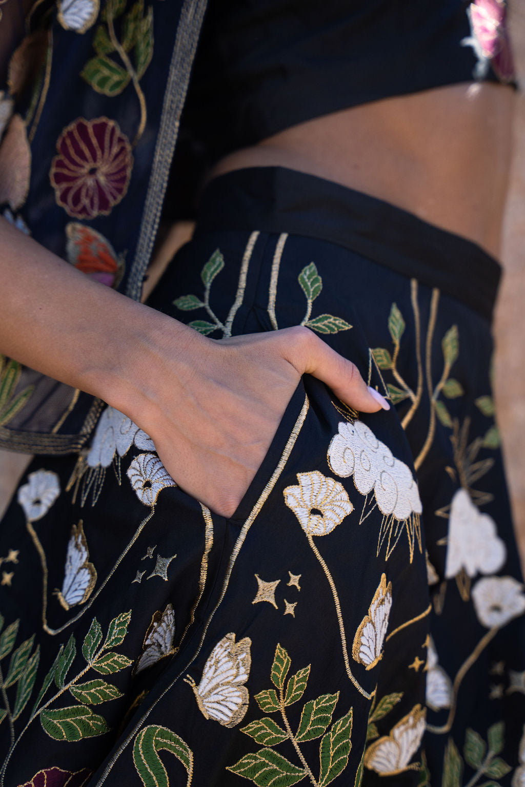 Freya embroidered midi skirt with floral embrodiery