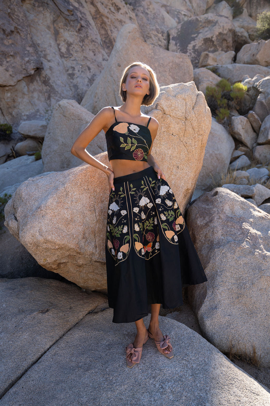 Black bralette with floral embroidery design