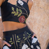 Black bralette with floral embroidery design