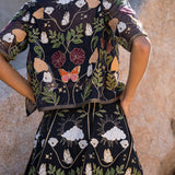 Embroidered sheer jacket with cropped sleeves