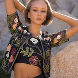 Embroidered sheer jacket with cropped sleeves