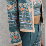 Amara blue fully embrodiered jacket with indian inspired embrodiery design