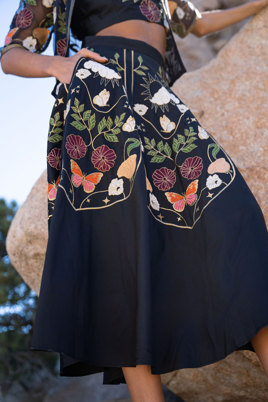 Freya embroidered midi skirt with floral embrodiery