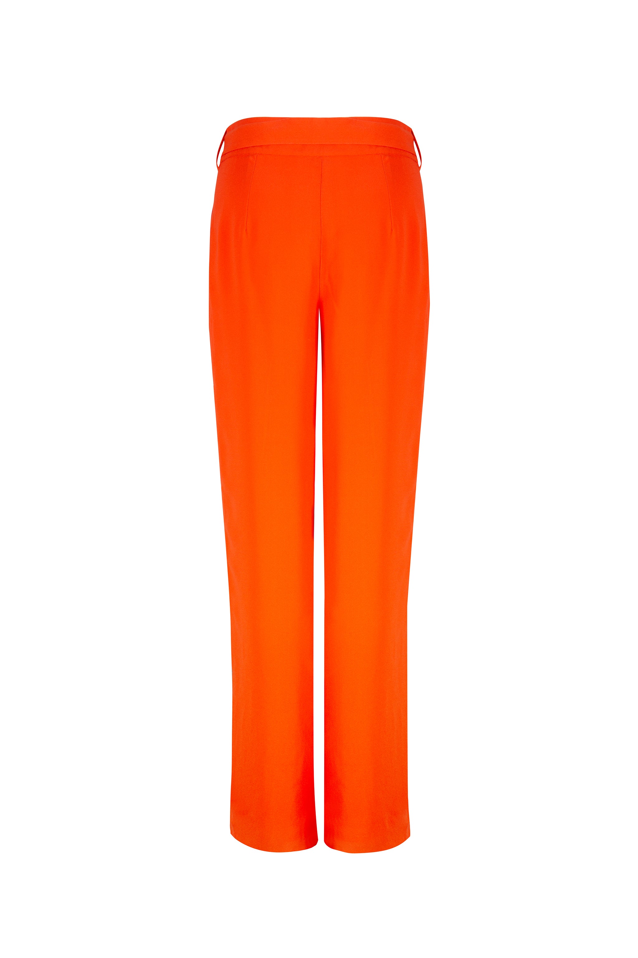 Back of orange side leg trouser with tied belt 