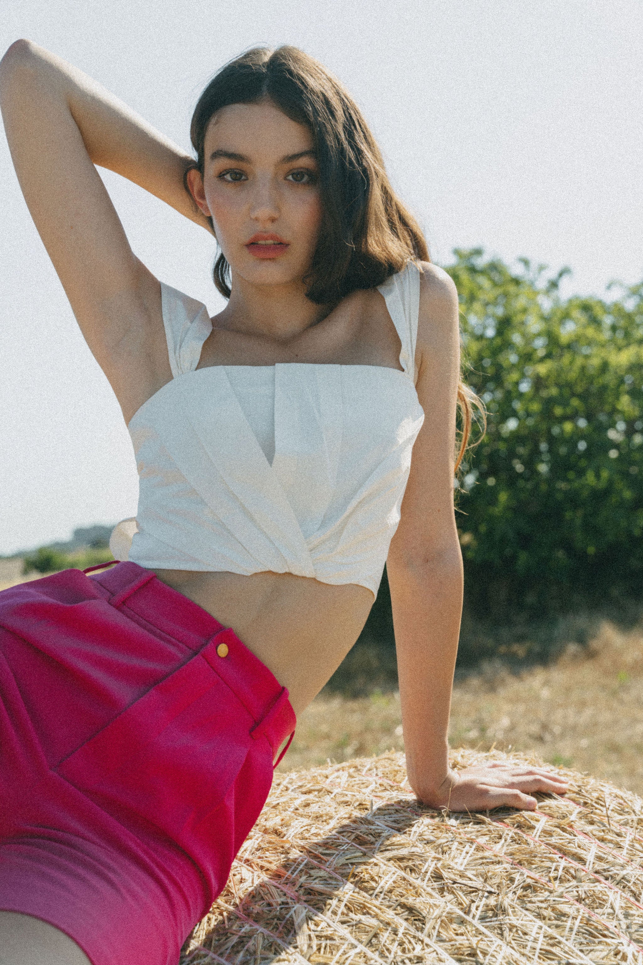 Pleated white crop top
