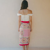 back of colourful embroidered sarong