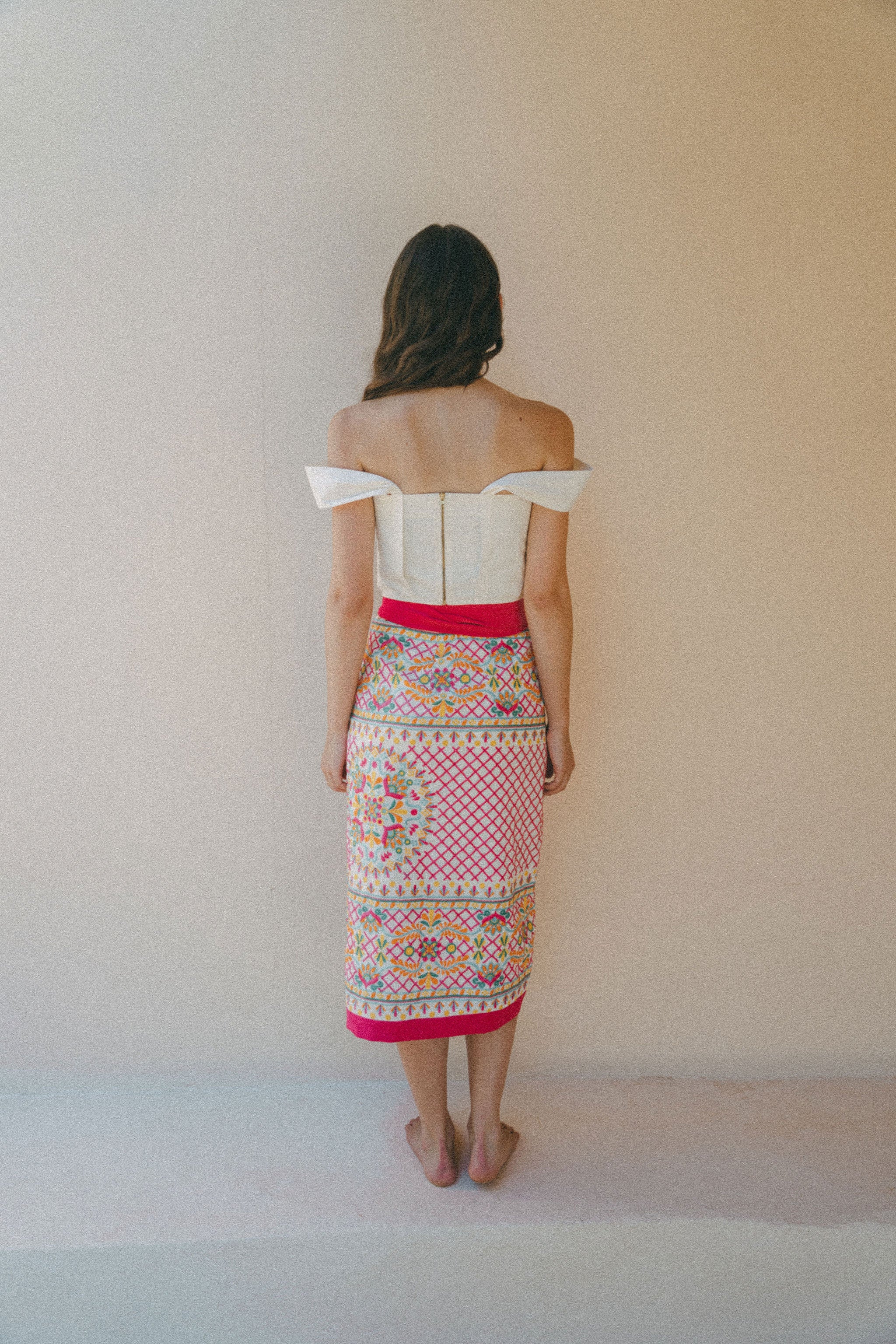 back of colourful embroidered sarong