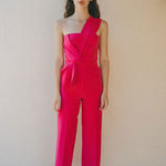 bright pink jumpsuit with pleat detail