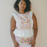 embroidered frill top and skirt