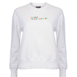 White organic cotton womens sweatshirt with the slogan "Hey girl, I've got your back" embroidered