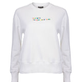 White organic cotton womens sweatshirt with the slogan "Hey girl, I've got your back" embroidered