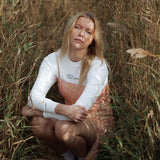 White organic cotton womens sweatshirt with the slogan "Hey girl, I've got your back" embroidered