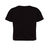 Back of black organic cotton boxy fit women's t-shirt