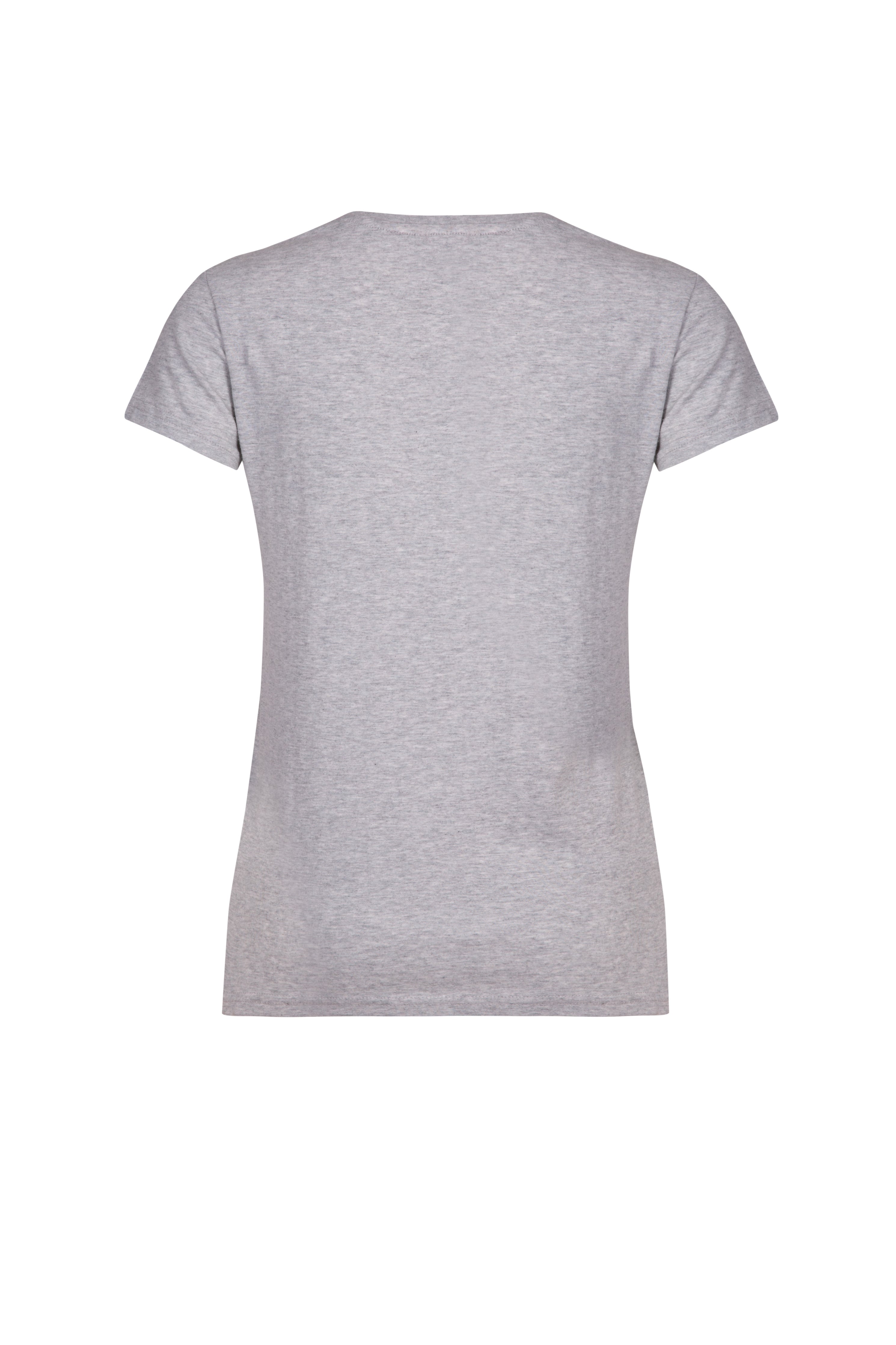 Back of grey organic cotton women's basic fit t-shirt