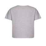 Back of grey organic cotton boxy fit women's T-shirt