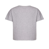 Back of grey organic cotton boxy fit women's T-shirt