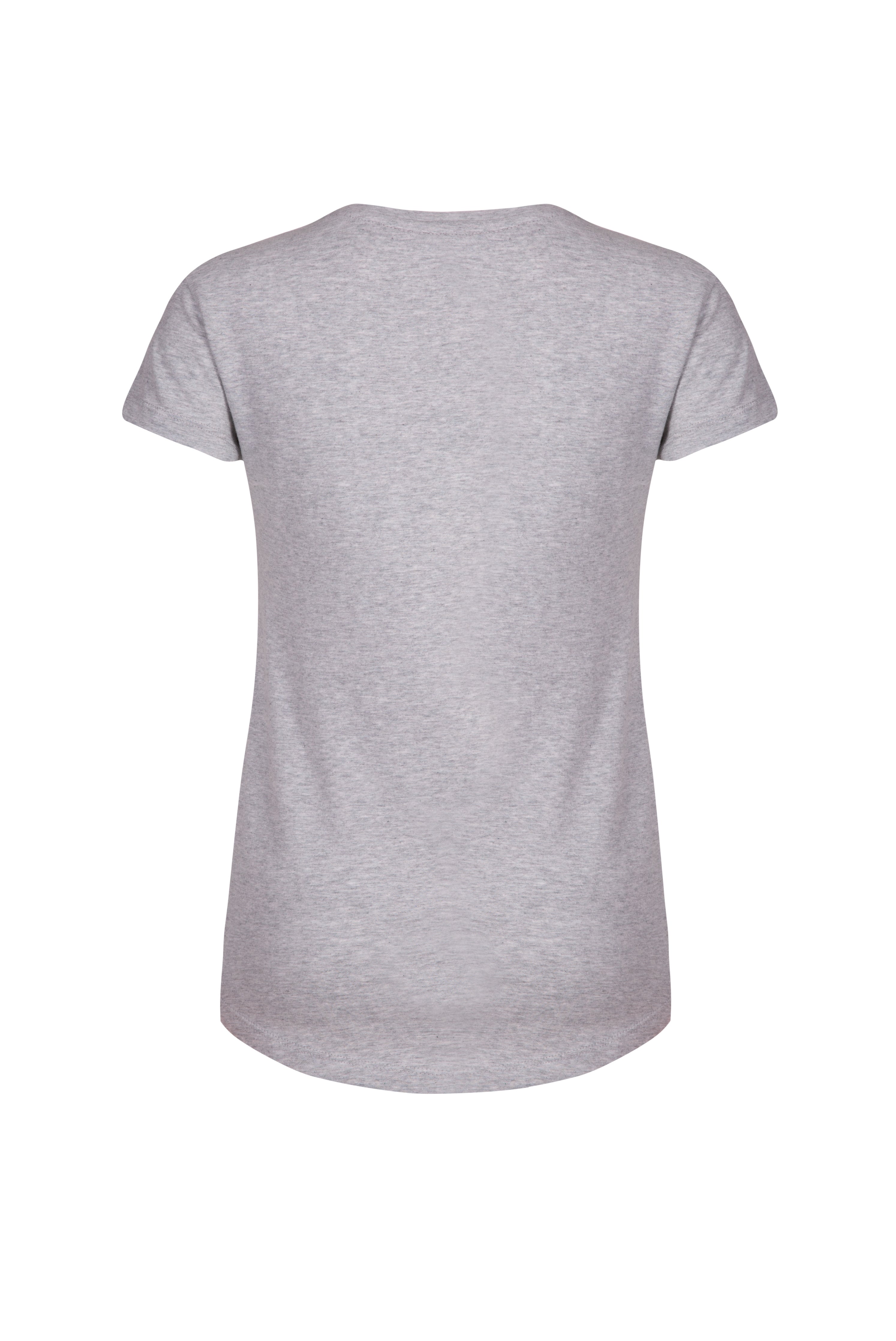 Back of grey fitted organic cotton women's t-shirt