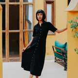 The Kōr Organic Cotton Ribbed Knit Shirt Dress in Black