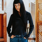 The Kōr Ribbed Knit Organic Cotton Polo in Black