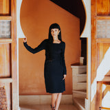 The Kōr Organic Cotton Ribbed Knit Tied Dress in Black