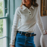 The Kōr Ribbed Knit Organic Cotton Polo in White