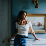 The Kōr Ribbed Knit Organic Cotton Short Sleeve Top in White