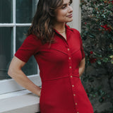 The Kōr Organic Cotton Ribbed Knit Shirt Dress in Merlot