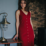 The Kōr Organic Cotton Ribbed Pinafore Dress in Merlot