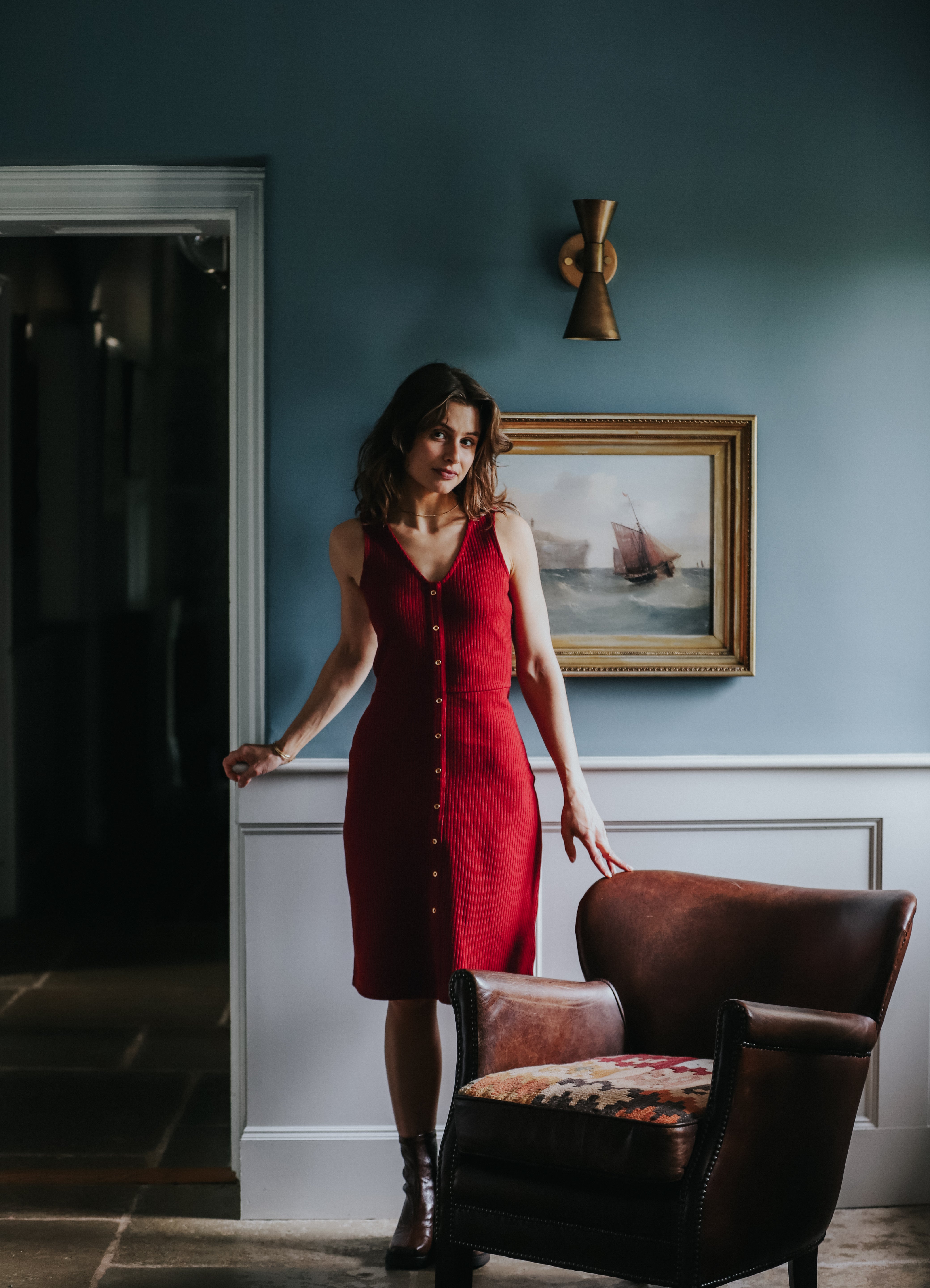 The Kōr Organic Cotton Ribbed Pinafore Dress in Merlot