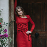 The Kōr Organic Cotton Ribbed Knit Tied Dress in Merlot