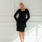 The Kōr Organic Cotton Ribbed Knit Tied Dress in Black